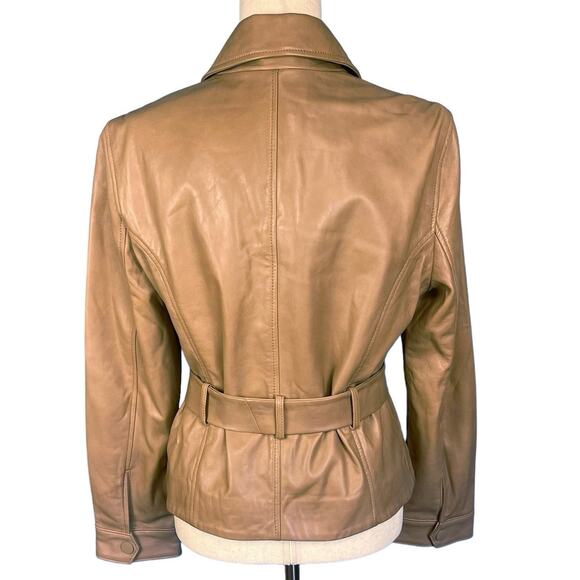 Anthropologie Lamarque Cherice Leather Mini Trench Jacket Sesame Large NWT - Picture 14 of 15